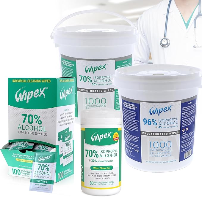 Wipex Alcohol Wipes with 70% Isopropyl Alcohol, 80 CT Lint-Free Cloth in Sealed Canister to clean Surfaces, Electronics, Computer Screens, Glasses, 80 Count (Pack of 1)