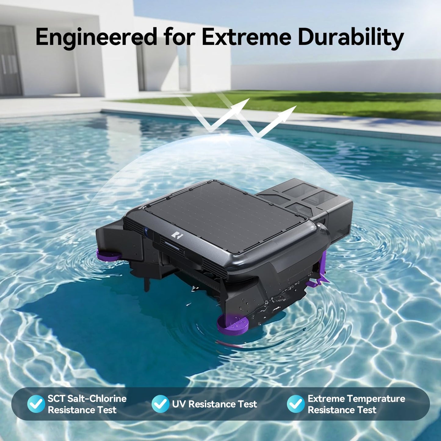 Redroad Solar-Powered Robotic Pool Surface Skimmer Cleaner with 24/7 Continuous Cleaning and Re-Engineered Twin Salt Tolerant Motors, Dual Charging,Smart Obstacle Avoidance, 150-um Filtration