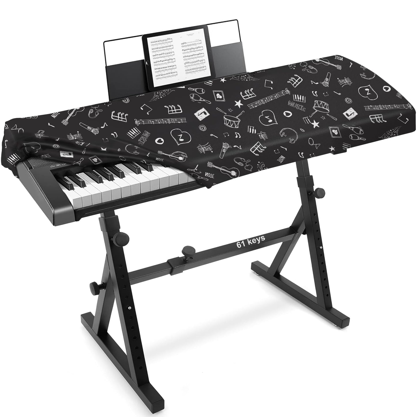 Explore Land Stretchy 61 Keys Piano Keyboard Dust Cover With Music Stand Opening For Digital Electronic Piano (Music)