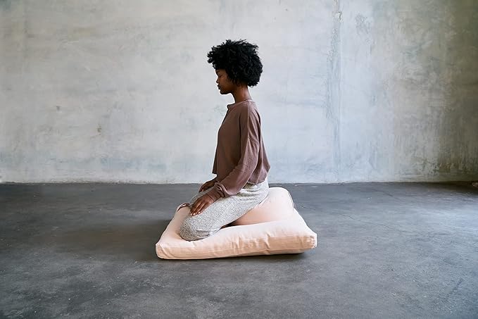 Organic Round Meditation Cushion by renoo - Durable Comfortable Cotton, Linen, Hemp - Modern Zafu - Buckwheat Floor Pillow Yoga Bolster in 15 Colors Removable Cover - 15 inches - Dawn
