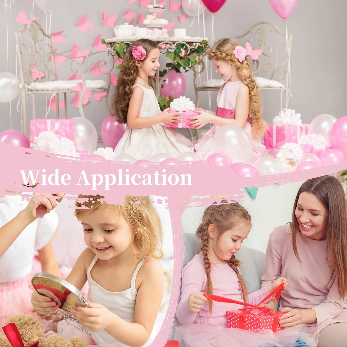 Tideme 48 Pcs Pink Party Favors, Pink Makeup Party Supplies, Including Hair Brushes, Elastic Scrunchies, Pocket Cosmetic Mirrors