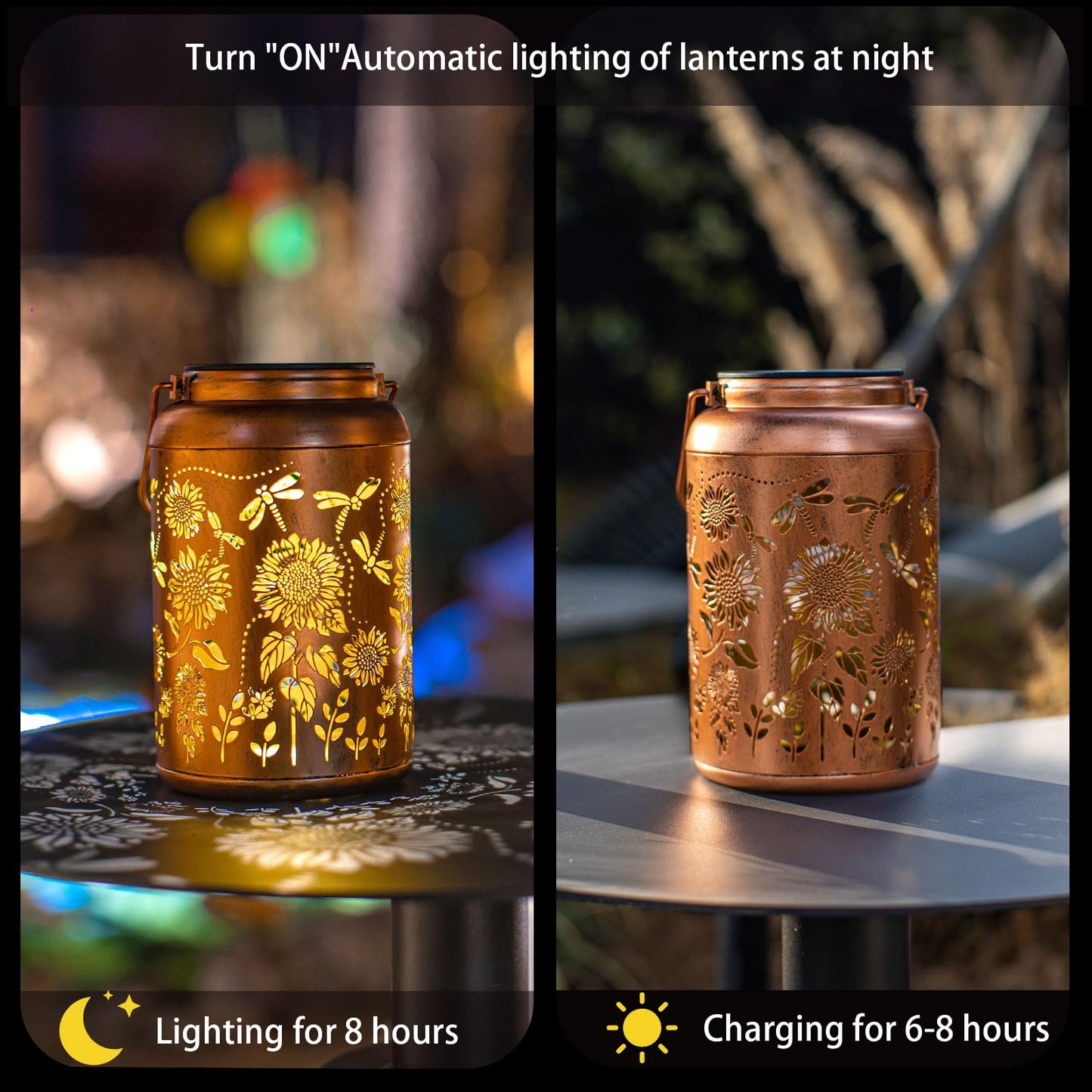 Sunflower Solar Lanterns Outdoor Waterproof,Birthday Gifts for Women Men Mom,Dragonfly Hanging Solar Lights Garden Decor Outdoor Lantern Metal Light Decorative Yard,Patio,Lawn,Porch,Deck,Balcony