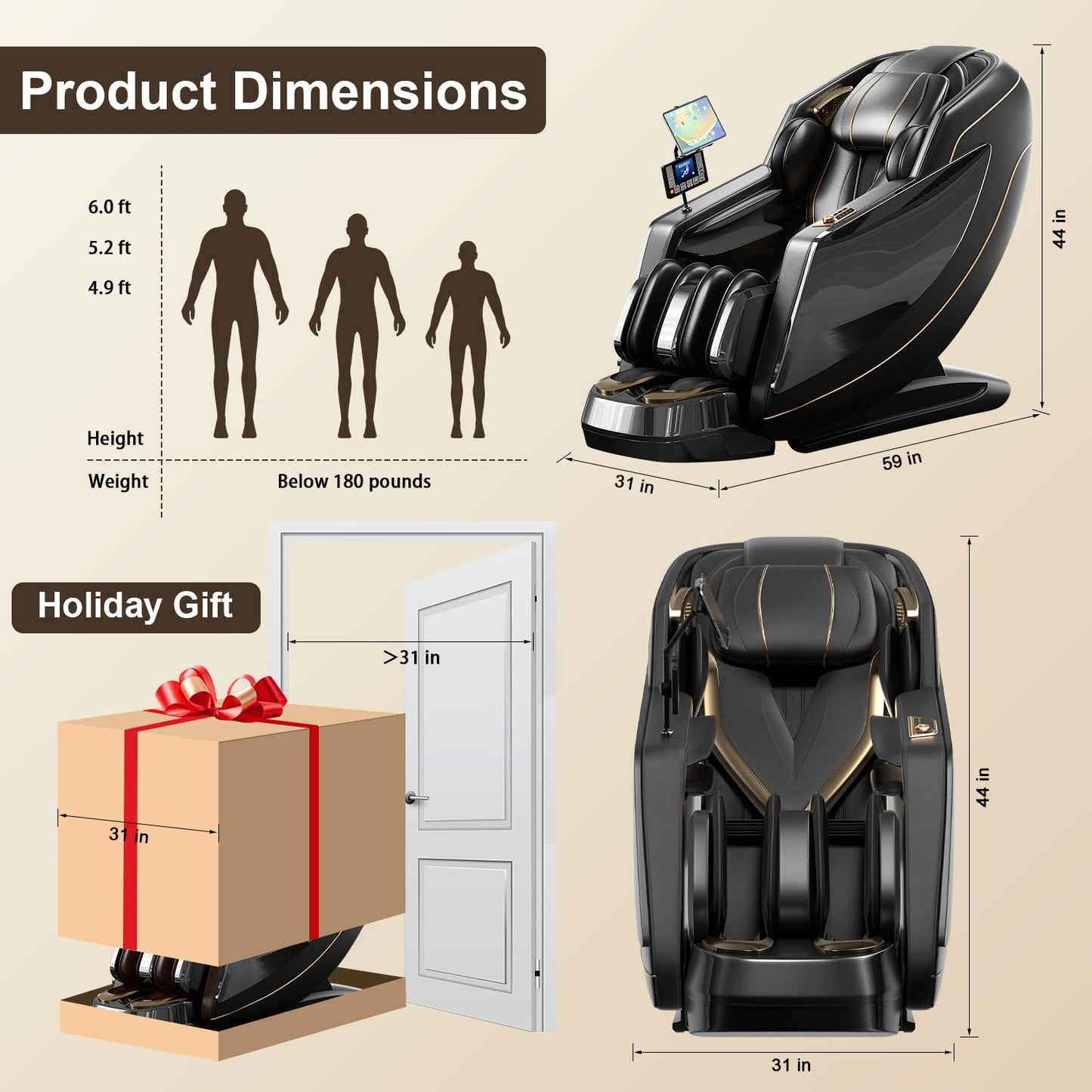 COZOME 4D Zero Gravity Full Body Massage Chair with SL Track, 15 Auto Modes, Voice Control, Foot Rollers, Waist & Calf Heating, Deep Yoga Stretch, Touch Screen Controller for Home Office, Black