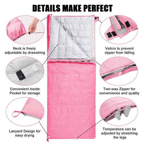 Down Sleeping Bag for Adults, Ultralight Wearable Sleeping Bag for Backpacking, Can Be Used as a Blanket or Mat (Pink)