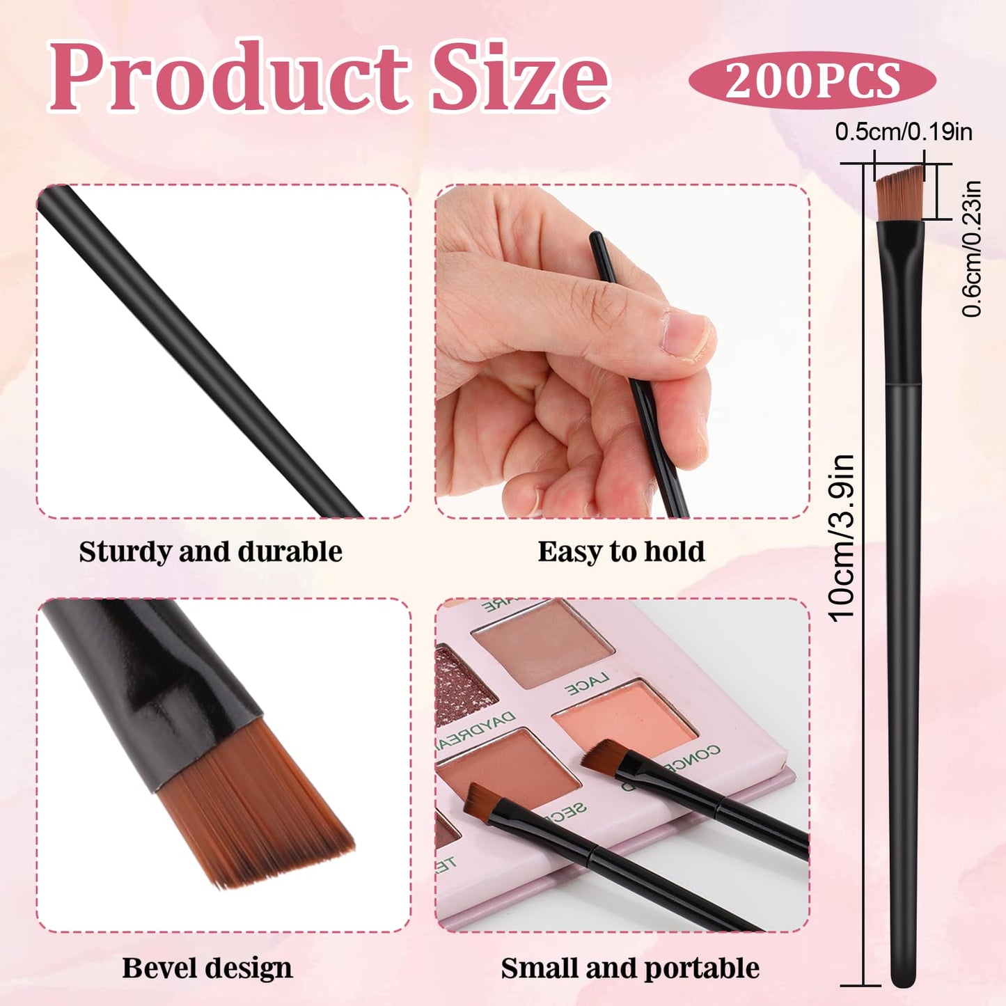 200 Pieces Disposable Angled Eyebrow Brushes Bulk Brow Tint Brush Eye Brow Brush Flat Tapered Eyeliner Brush Tinting Concealer B
