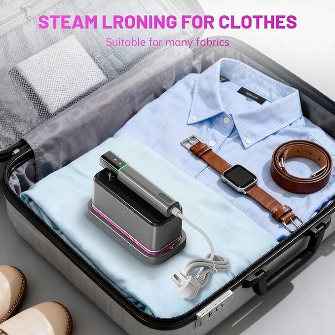travel steamer for clothes portable mini, 125ml Water Tank, 30S Fast Heat-Up, 180° Swivel Handle, 110v with LCD Display, Powerful Wrinkle Remover for Home, Office, Traveling