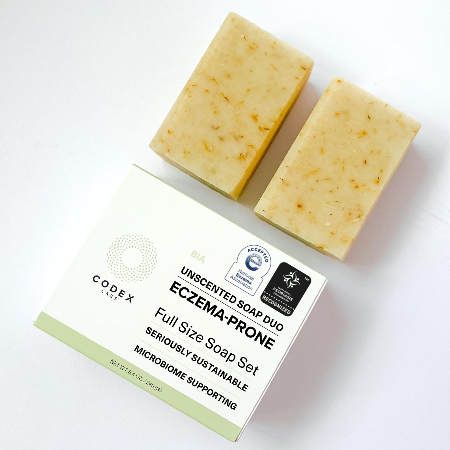 Codex Labs Eczema Soap for Kids & Adults - 2-Pack Unscented Eczema Hand Soap Bars with Shea Butter, Olive Oil & Calendula - Micr