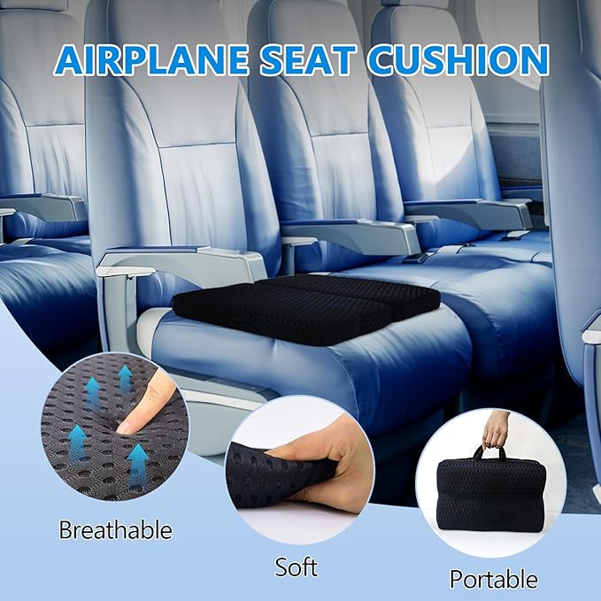 Portable Seat Cushion, Breathable 3D Fabric Foldable Seat Cushion for Stadium Bleachers/Airplane Travel; Soft, Thick & Ligheweight; Versatile Cushions for Bleachers, Flights, Camping, Office(Black,S)