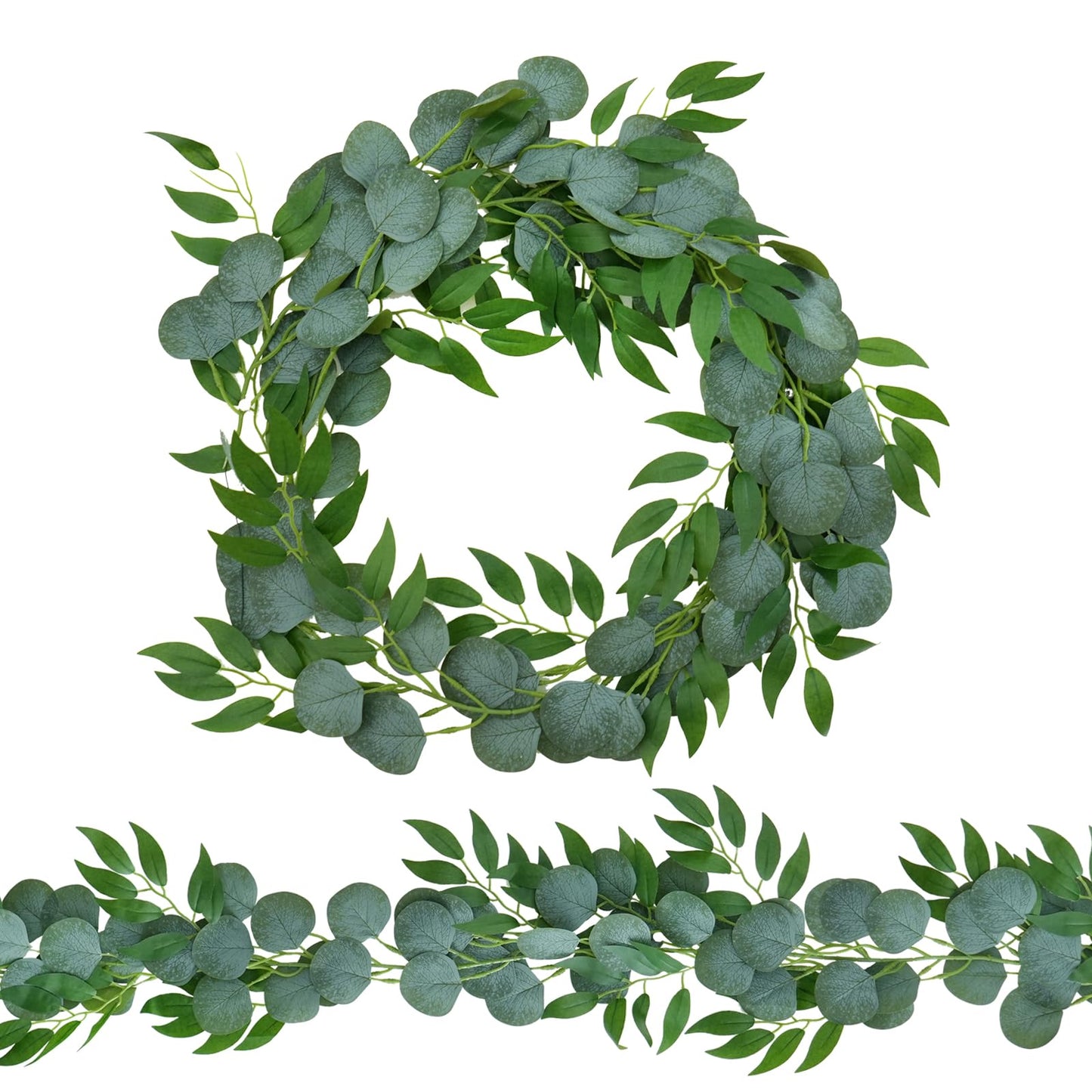 Trimgrace 2 Pack Artificial Eucalyptus Garland Each 6.5 FT Faux Greenery Garland for Wedding Mantle Table Runner DIY Garlands Decor