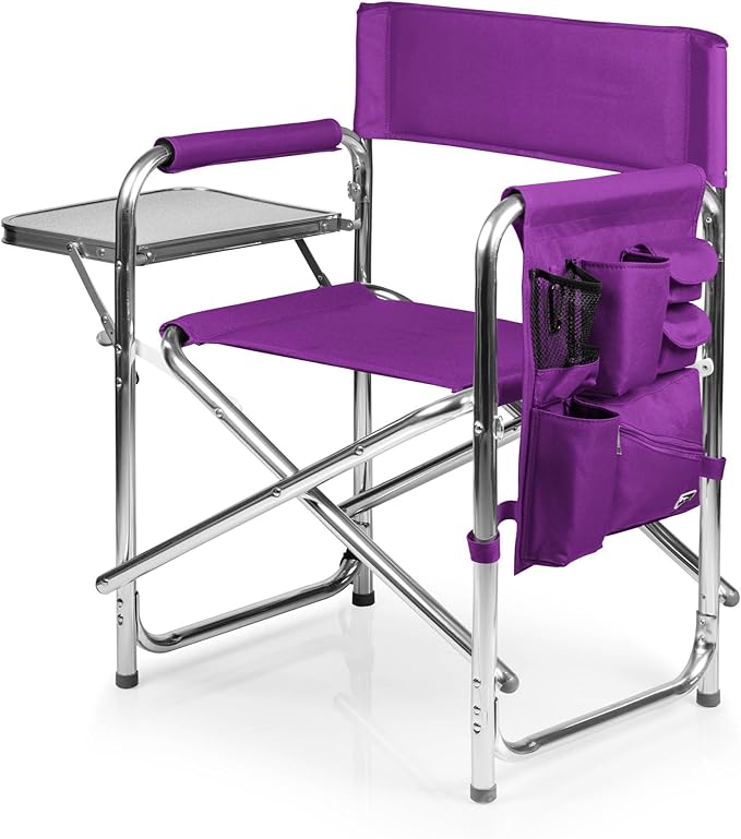 PICNIC TIME Sports Chair with Side Table, Outdoor Foldable Padded Adult Camping Chairs with Cup and Accessory Panel for La...