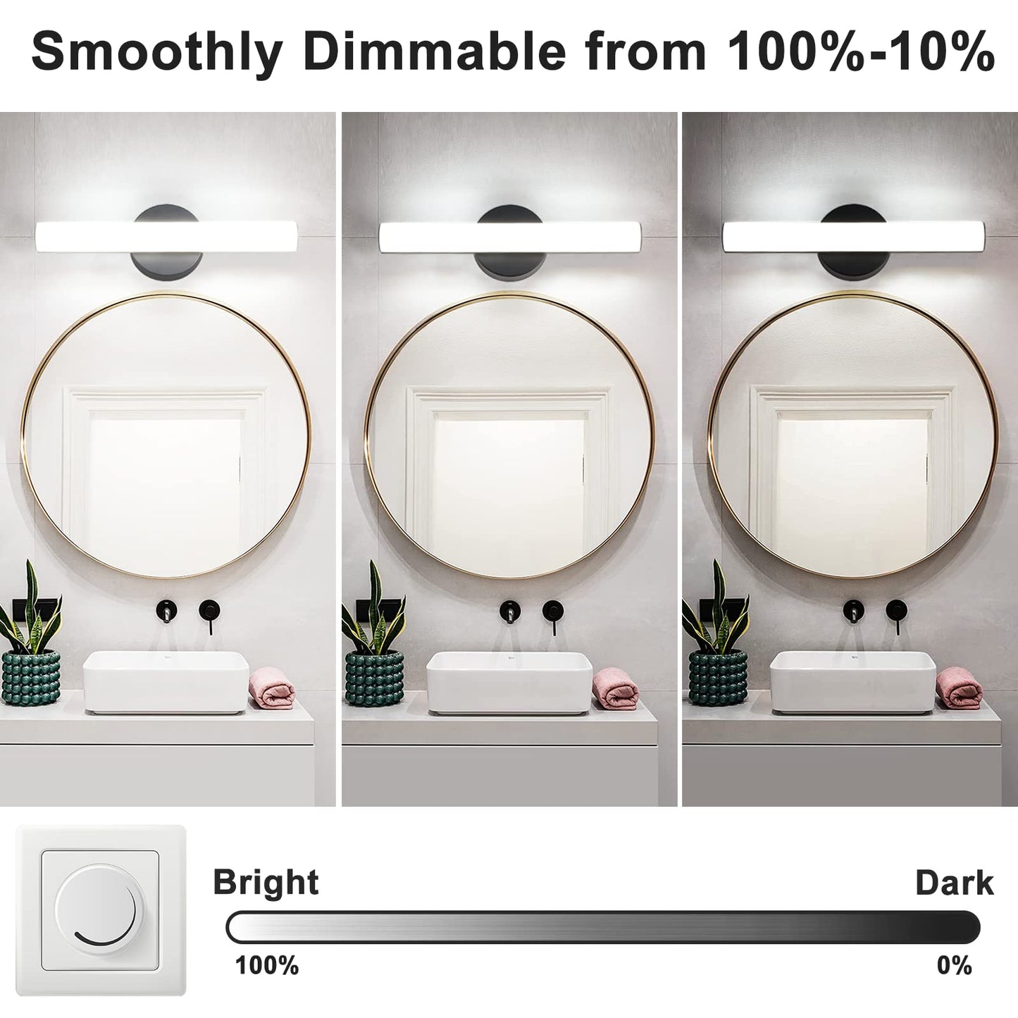 FOLKSMATE Modern Dimmable LED Vanity Light Bar Lighting Fixtures, 15.9 Inch LED Bathroom Light Fixture, 15W 1300LM Daylight White 5000K Wall Sconces