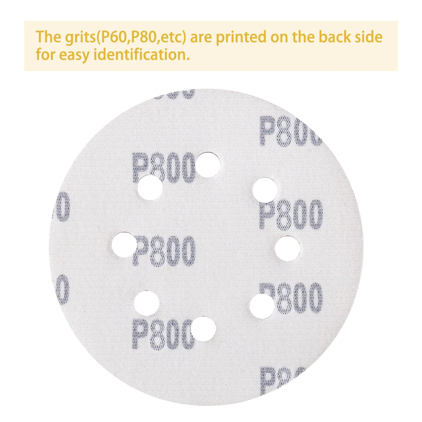 150PCS 800 Grit Gold Sanding Discs, 5-Inch 8-Hole Sandpaper for Random Orbital Sander, for Automotive or Woodworking