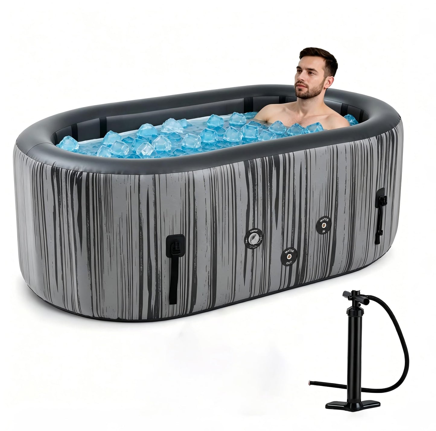 SWRORDAWN Upgrade 179 Gal XXL Ice Bath Tub Fits Tall 6'7" Athletic, Water Chiller Compatible Cold Plunge Tub for Recovery, 5-Layer Portable Inflatable Ice Bathtub with Lid for Indoor Outdoor Use, Gray