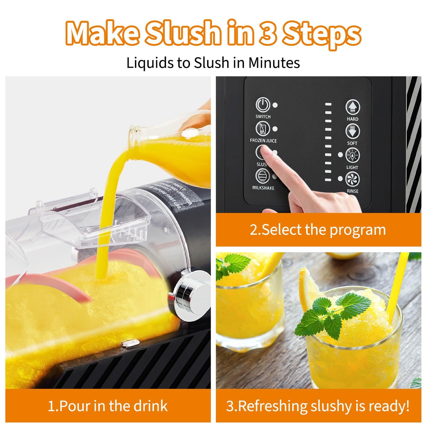 PeakPursuit 84oz (2.5L) Slushie Machine with 3 Preset Modes - Frozen Drink Maker for Slush, Milkshake & Frappe, Auto-Clean, LED Display, One-Touch Dispensing for Home & Party Use