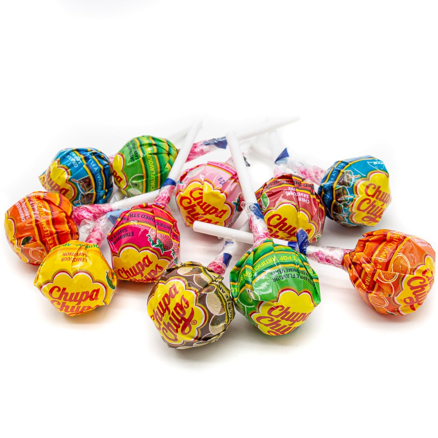 Chupa Chups Lollipop Assorted 2 lb – 8 Flavors, Individually Wrapped, Bulk Candy in Resealable Bag