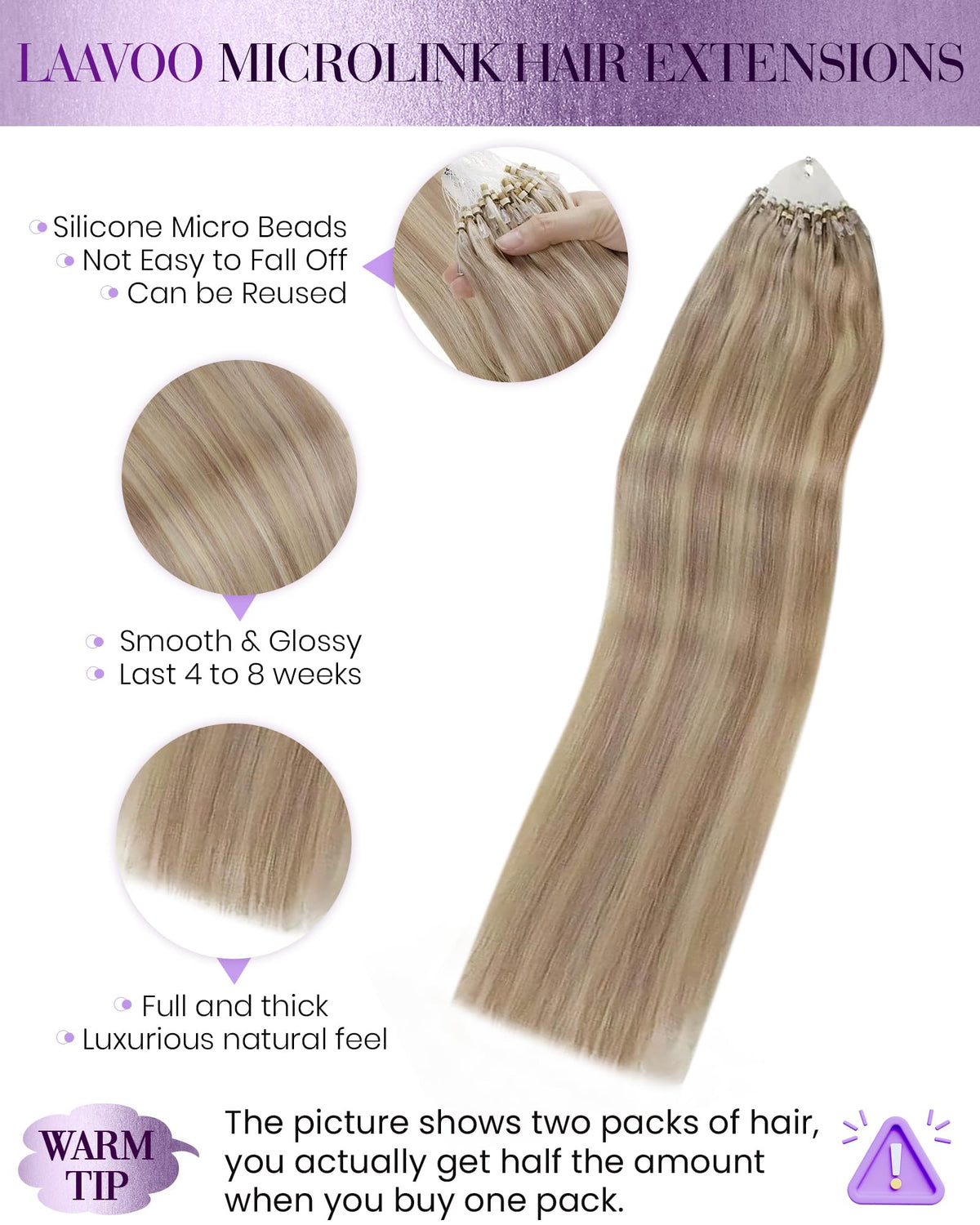 LaaVoo Micro Link Hair Extensions Human Hair Dirty Blonde Highlighted with Platinum Blonde Micro Ring Hair Extensions Human Hair