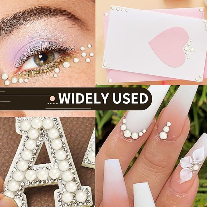 3/4/5/6mm with Pearl Beige Gem Rhinestones Stickers for Face, Self Adhesive Pearl Stickers Stick on Body Crystal Jewels Makeup Glue for Face Eye Hair Nails Make up and Craft Home Decor 3090PCS