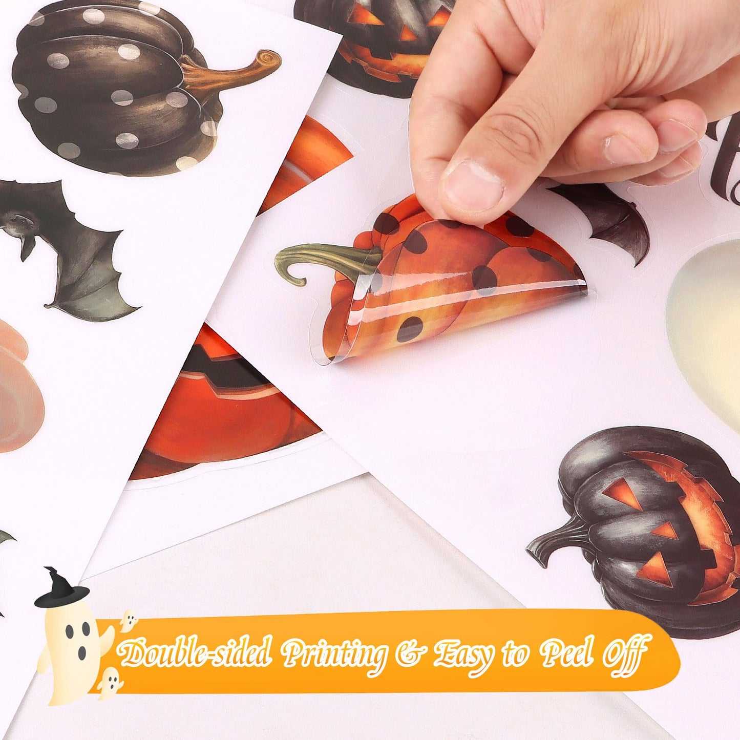 LOAVER 8 Sheets Halloween Ghost Window Cling Stickers,Spooky Ghost Pumpkin Bat Boo Window Clings for Halloween Fall Party Indoor Glass Decor