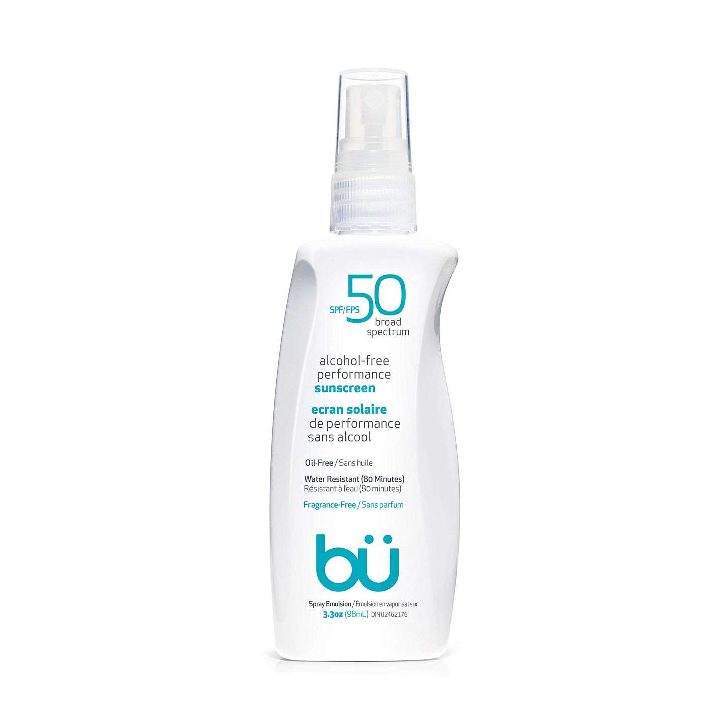 BU SPF 50 Sunscreen Spray for Face and Body, Non Aerosol Spray, Fragrance Free, Clear, Non Greasy, Water Resistant, Fragrance Fr