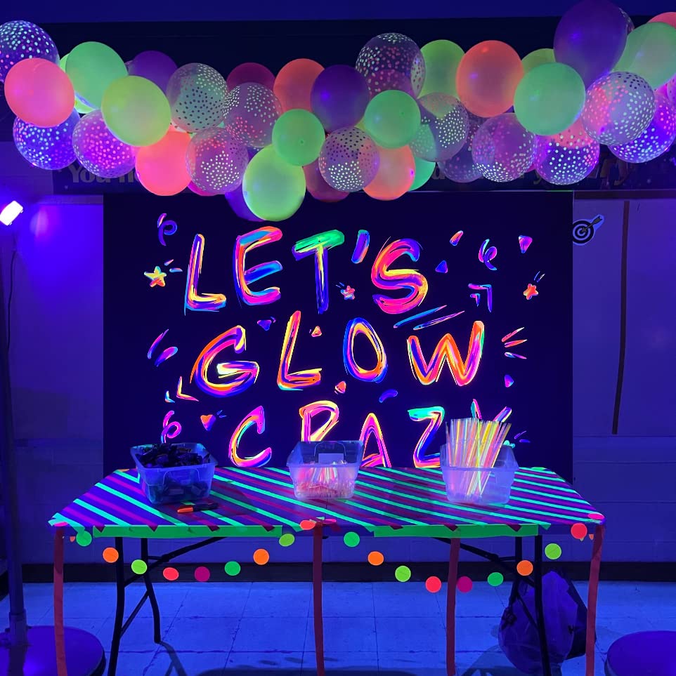 Ralxion Glow in The Dark Party Supplies - Neon Party Backdrop, Blacklight Reactive Graffiti, UV Blacklight