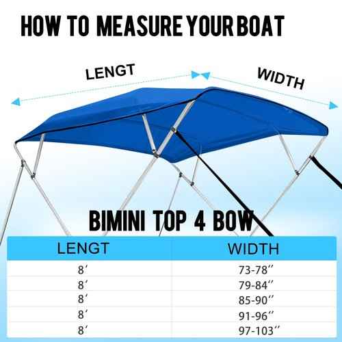 Caminor 4 Bow Bimini Top Replacement Canvas with Light Hole and Storage Boot, 900D Heavy Duty Waterproof Bimini Top Canvas Only Without Frame, 8'L 73"-78" W Blue