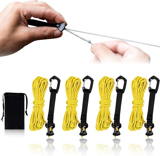 4 Pack Guy Lines-Ultralight Tent Cords with Locking Carabiner Clip, 2mm 100% Nylon Guylines Ropes for Outdoor Camping Tent...