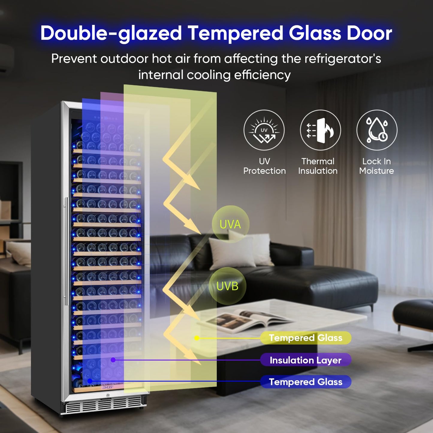 MZAVP Large Wine Cooler Refrigerator 24 Inch, Upgraded 200 Bottle Wine Fridge with Professional Temperature Control, Built-in or Freestanding Tall Wine Cellar, Low Noise and Sliding Rail Shelves