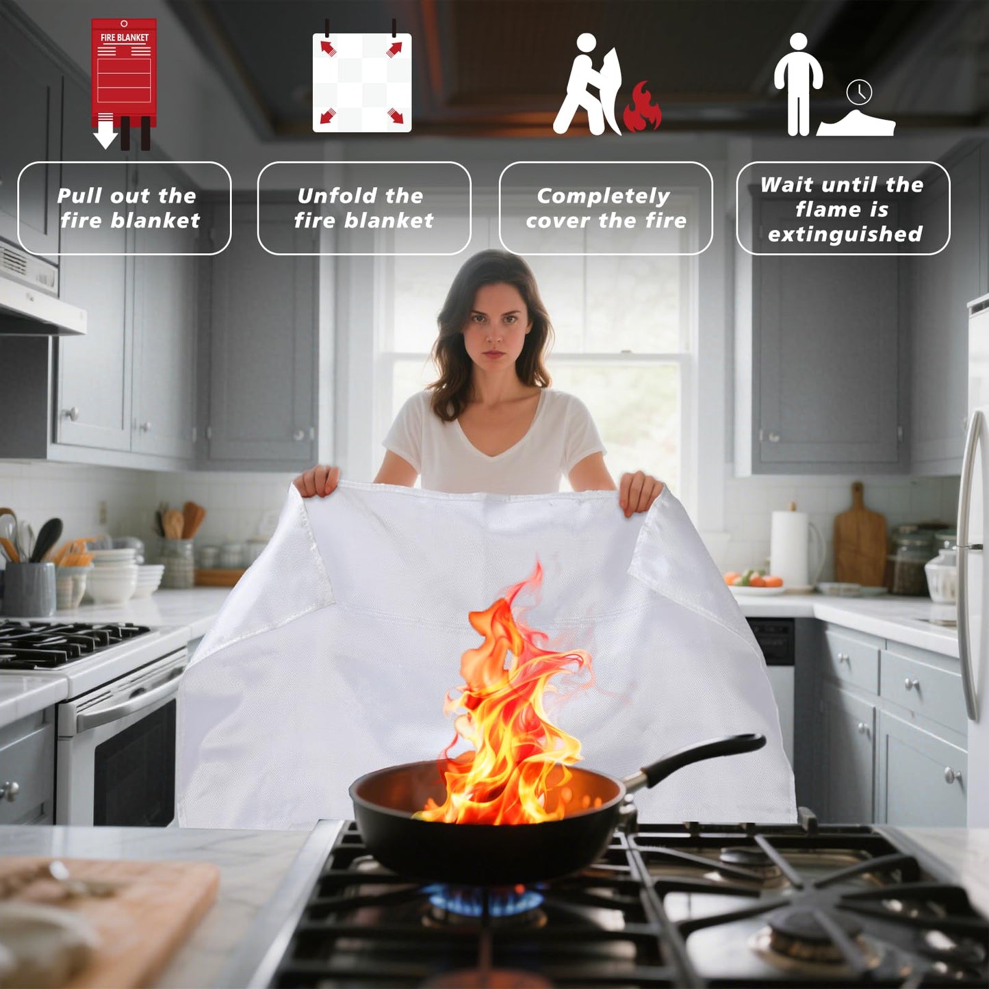 Ougist 3 Pieces Fire Extinguisher Kit for Home Kitchen and Car – Includes 2.5 lb ABC Dry Powder Fire Extinguisher with Quick-Release Handle, Emergency Smoke Hood and Fire Blanket