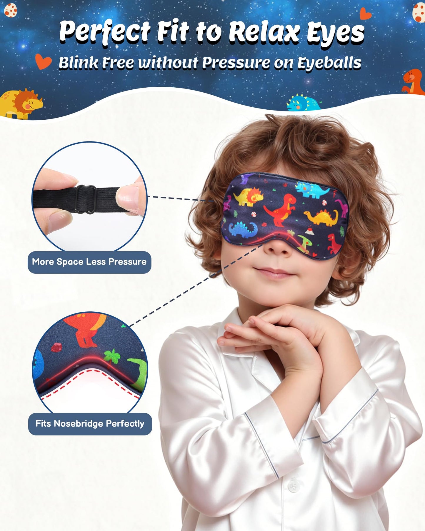 BeeVines Kids 100% Real Mulberry Silk Sleep Mask 2 Pack, Original Design Pure Silk Sleeping Eye Masks for Boys, Skin-Friendly Blackout Eye Cover, Adjustable Strap, Reduce Puffy Eyes, for Travel Gifts