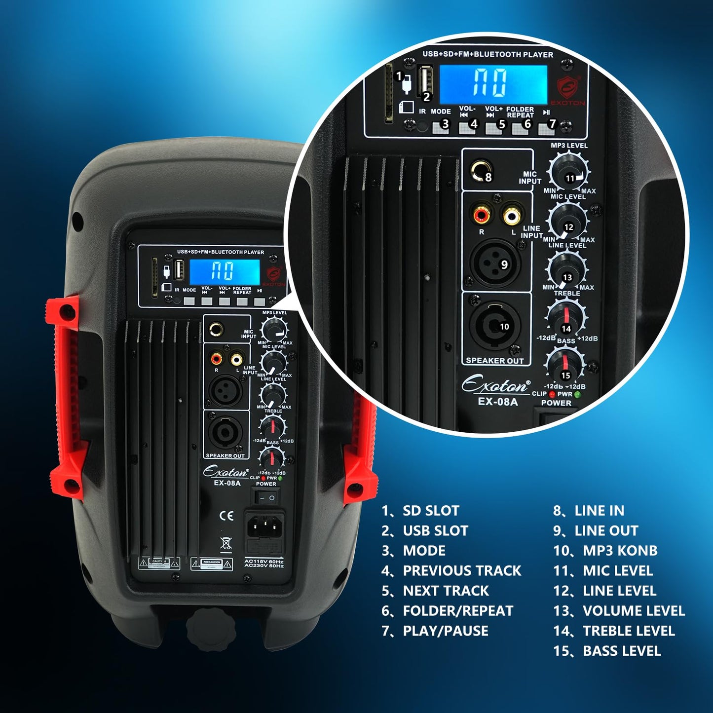 Exoton Exoton Ex-08A 8 Inch Professional Dual Powered Pa Speakers, 2-Way Active&Passive Loudspeakers, Pa System Combo Set With M