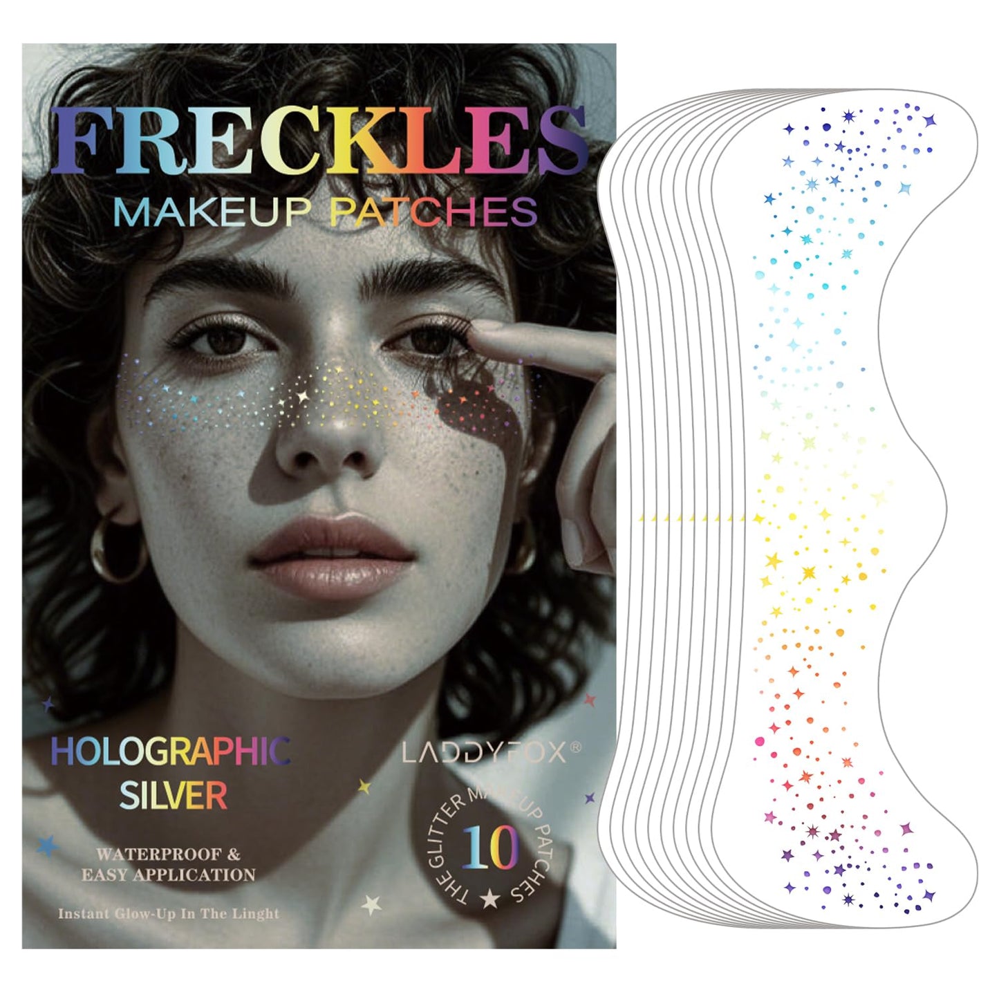 10 Pcs Face Holographic Laser Makeup Patches, Holographic Multichrome Glitter Freckles Face Tattoo, Glitter Freckles, Sparkle an