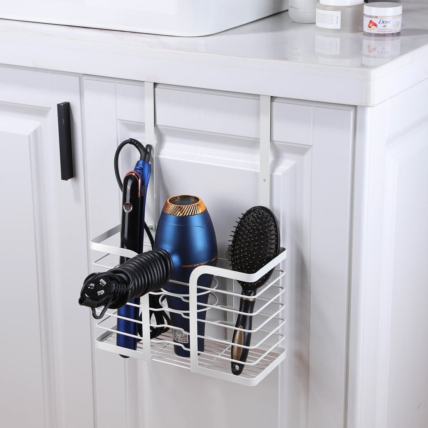 YIGII Hair Dryer Holder Adjustable Height - Hair Tool Organizer White Bathroom Organizer Hot Styling Tools Storage for Hair Drye