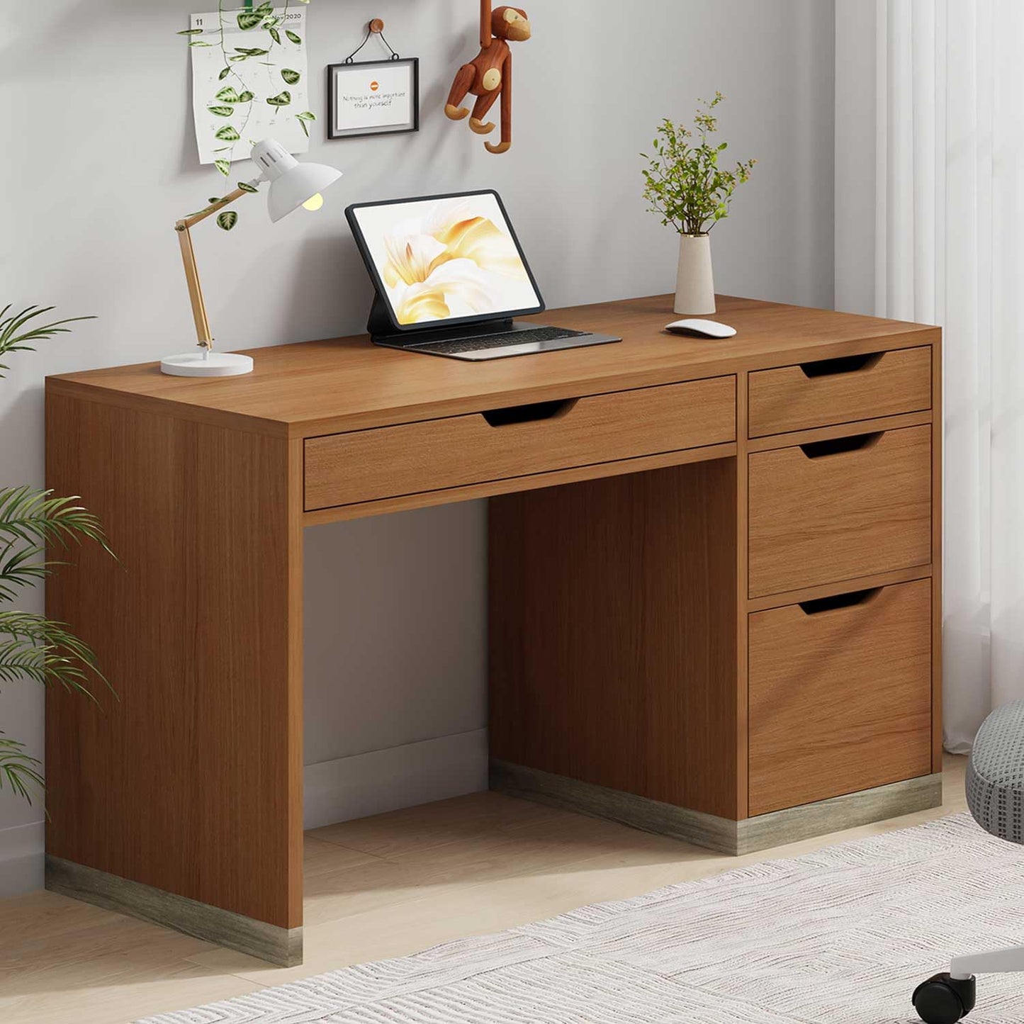 MaverickFurni 48 Inch Small Desk with 4 Drawers, Computer Desk with Storage File Cabinet for Bedroom, Home Office Desk with Storage for Small Space, Brown