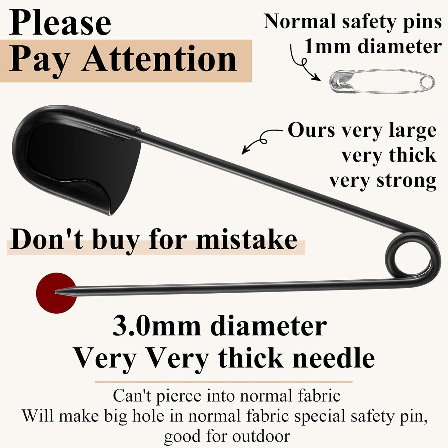 Juexica 10 Pcs 5 Inch Jumbo Stainless Steel Safety Pins Large Heavy Duty Huge Strong Laundry Pins for Upholstery Sewing Quilting Key Rings Craft Outdoor (Black,Silver,Gold)