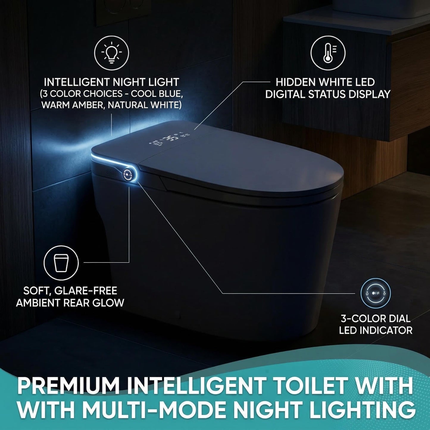 Smart Toilet with Bidet, One Piece Toilet with Tank and Pump for Low Water Pressure, Auto Open Close Lid, Foot Flush, Instant Warm Water, Heated Elongated Seat, Air Drying, LED Night Light, Remote
