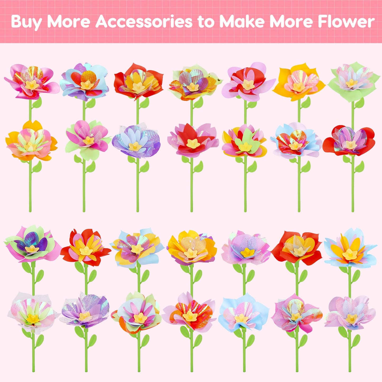 Qirptey Flower Bouquet Craft Kit Accessories DIY Arts and Crafts Toys for Kids Fabric Flower Market Toy Accessories Preschool Learning Birthday Gift for 3 4 5 6 7 Year Old Girls and Boys
