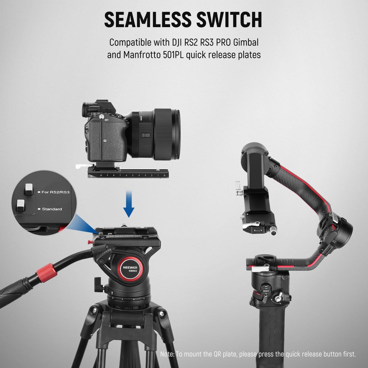 Neewer Video Tripod Fluid Head With Quick Release Plate, Telescopic Handle & Scaled Base (75Mm Dia.) Heavy Duty, Max Load 17.6Lb