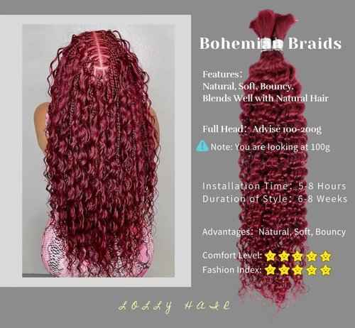 Aikebi Curly Burgundy Braiding Human Hair 100g 22 Inch 99J Burgundy Deep Water Wave Bulk Human Hair for Braiding No Weft Brazilian Virgin Deep Curly Human Hair Extensions for Boho Braids