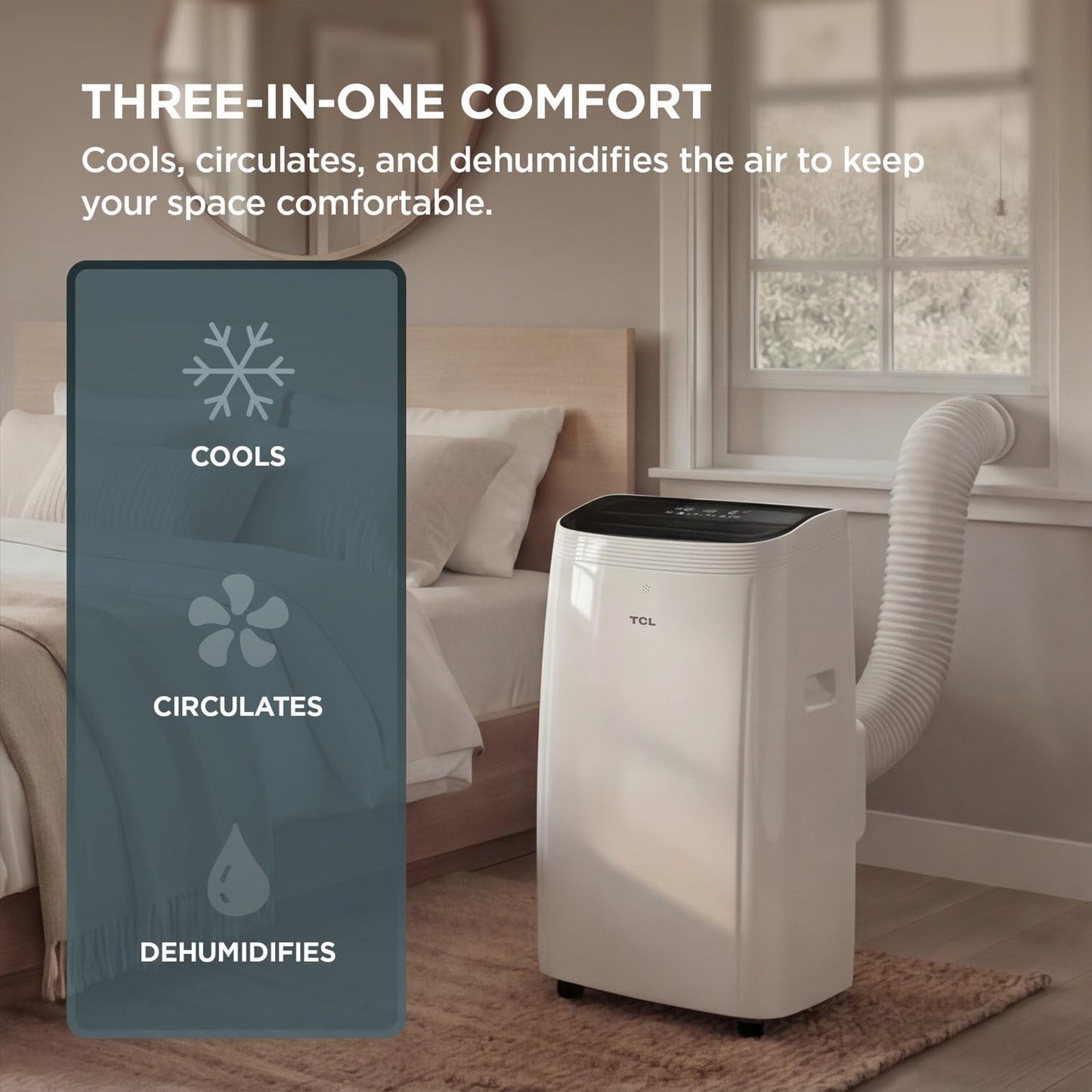 TCL H8P36W 8,000 SACC BTU Smart Portable Air Conditioner, Fan & Dehumidifier, 350 Sq. Ft, Remote Control, Compatible with Alexa/Google Assistant, Install Kit Included, White