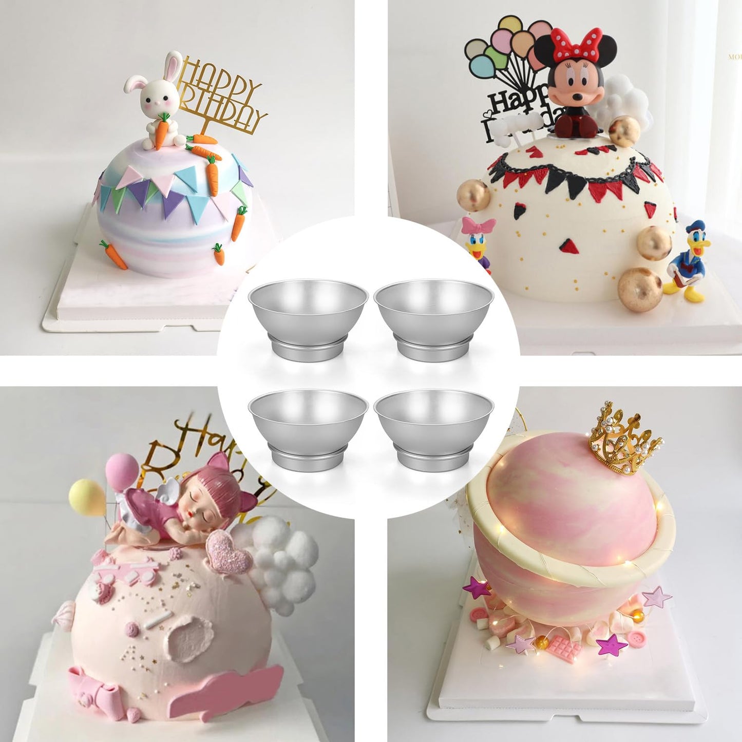Hedume Set of 8 Cake Sphere Pan, 6.5 Inches 3D Sports Ball Cake Pan to Create Any Ball Shaped Cake, Includes 4 Semicircles and 4 Chassis