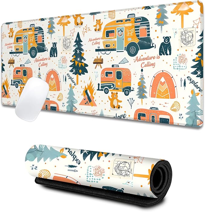 VODRM Adventure Camping Large Gaming Desk Mat,Rubber Non-Slip Outdoor Camper Mouse Pad,31.5x11.8x0.12in Extended Picnic Mo...