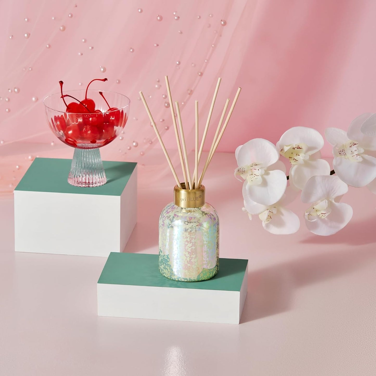 Capri Blue Reed Diffuser - Reed Diffuser Set Includes Scented Oil, Sticks, and Mercury Iridescent Glass Bottle - Home Decor Room Fresheners - Pineapple Flower (5.7 fl oz)
