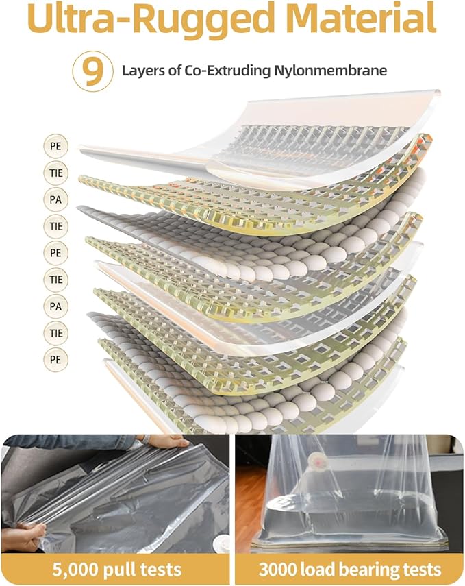 Vacuum Storage Bags Vacuum Seal Bags for Clothing & Bedding, Travel Essentials Hand Pump Included – Ideal for Home, Travel & Moving Use (10S)