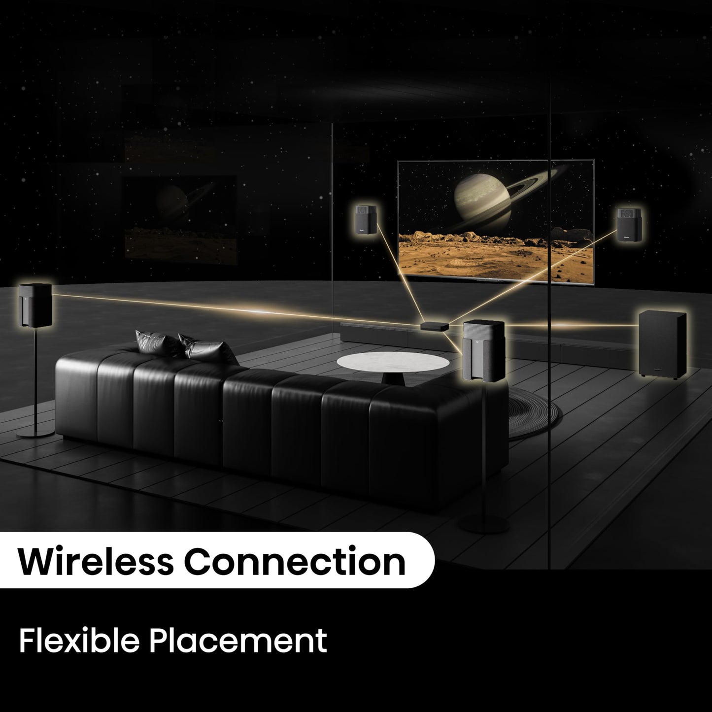 Hisense HT Saturn 4.1.2Ch Sound Bar with Wireless Subwoofer, Dolby Atmos, DTS:X, Bluetooth 5.3, EzPlay, 4K HDMI Pass Through, Roku TV Ready, HDMI/AUX/ARC/Optical/USB, 5 EQ Modes, Hi Concerto