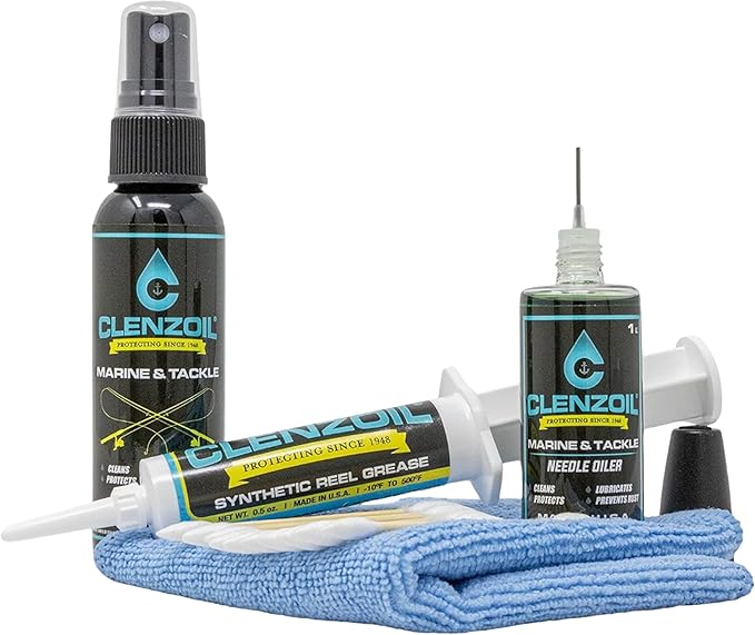 Clenzoil Marine & Tackle Reel Care Kit - with Fishing Reel Oil & Grease - All-in-One Cleaning Kit - for Freshwater & Saltw...