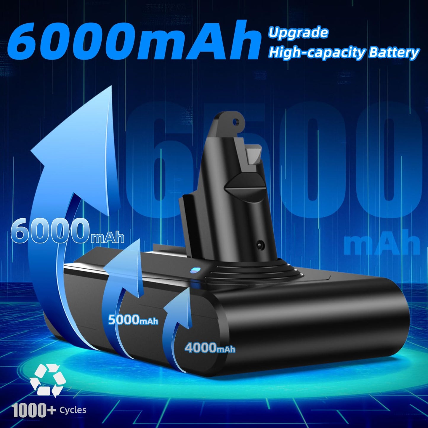 V6 Battery Replacement, 21.6V 6000mAh Batteria Compatible with SV03 SV04 SV05 SV06 SV07 SV09 VTC4 DC58 DC59 DC61 DC62 DC72 DC74 V6 Animal/Absolute/Motorhead/Trigger/Fluffy Series Handheld Vacuums