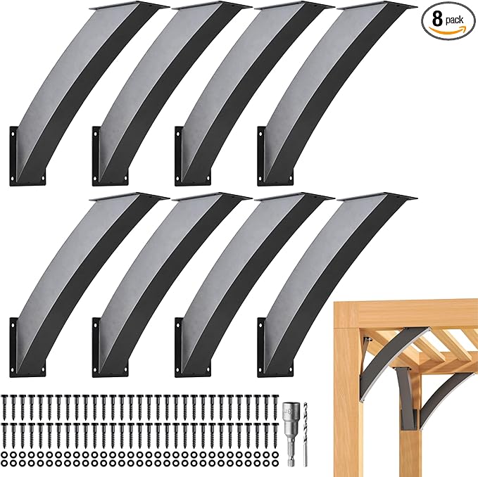 Uphode Heavy Duty Integrated Arc 4''x4''(Actual Tube Dia: 3.2''x 3.2'') 45 Degree Angle Support Pergola Brackets Q235-Steel 8Pack