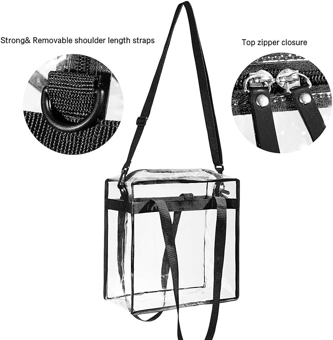 BAGAIL Clear Bags 12x6x12 Stadium Approved Clear Tote Bag with Zipper Closure Crossbody Shoulder Bag with Adjustable Strap