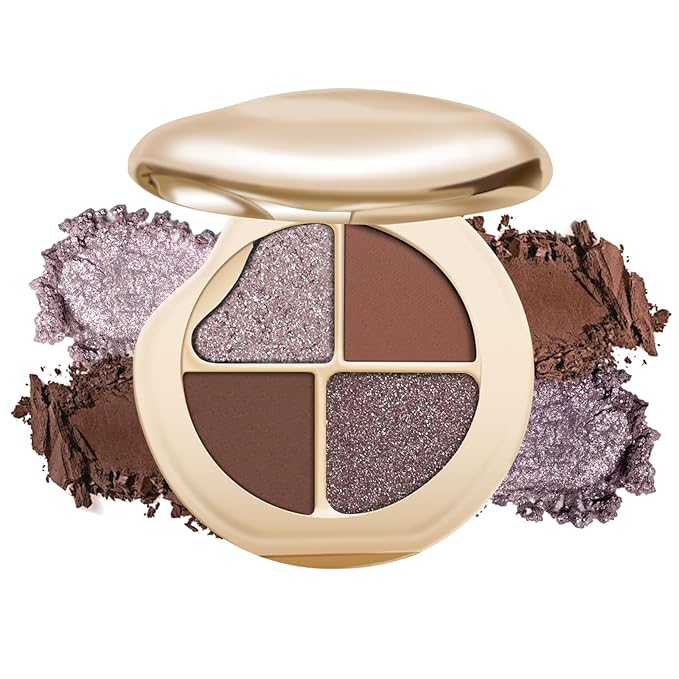 KYDA 4 Colors Eyeshadow Palette, Neutral Brown Matte Eyeshadow, Pearl Metallic Glitter Mini Makeup Palette, High Pigmented Eyes Shadow for Old Women, Mocha