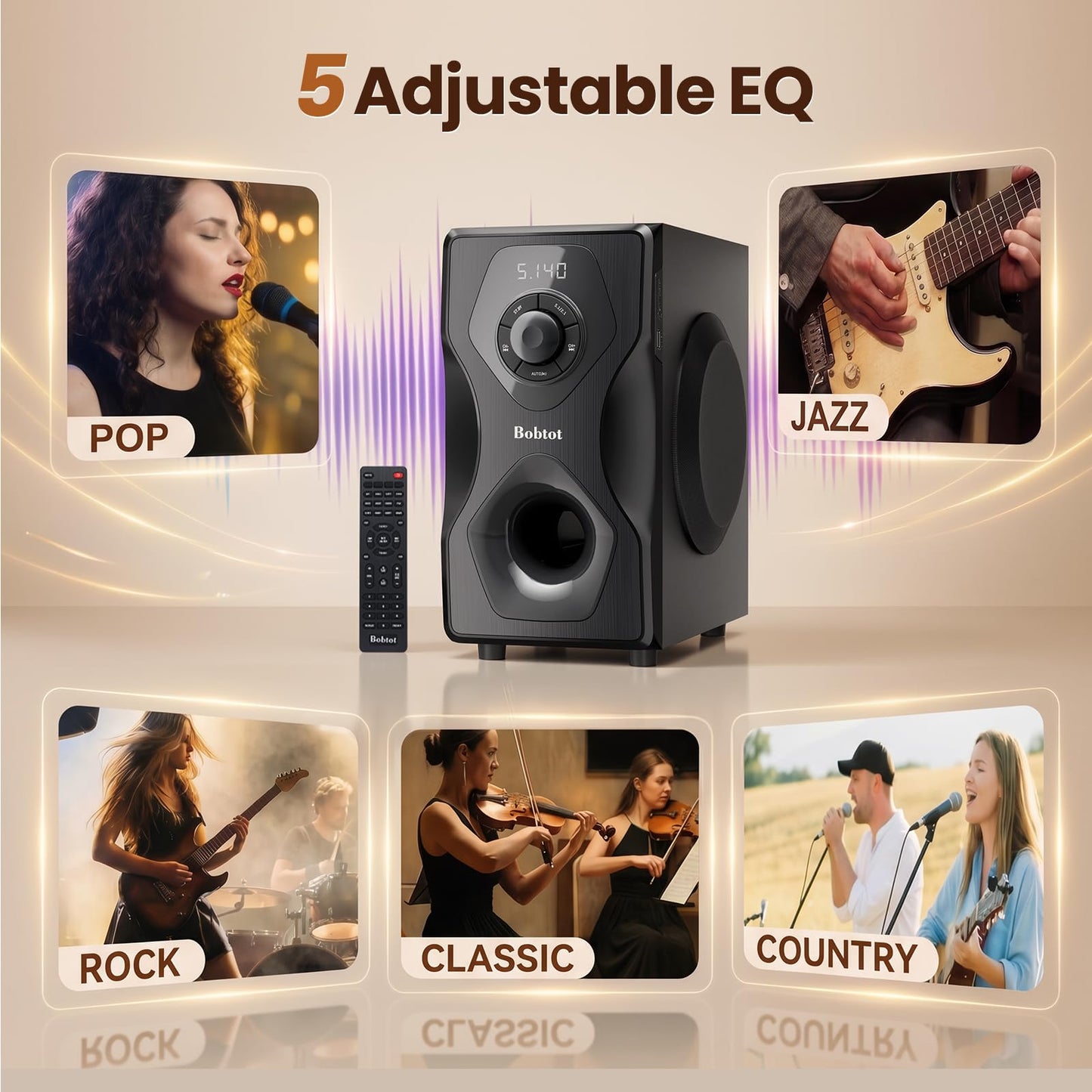 Bobtot Surround Sound System Home Theater Speakers - 700 Watts Peak Power 5.1/2.1Wired Stereo Speaker System 5.25" Subwoofer Strong Bass with Bluetooth ARC Optical Input